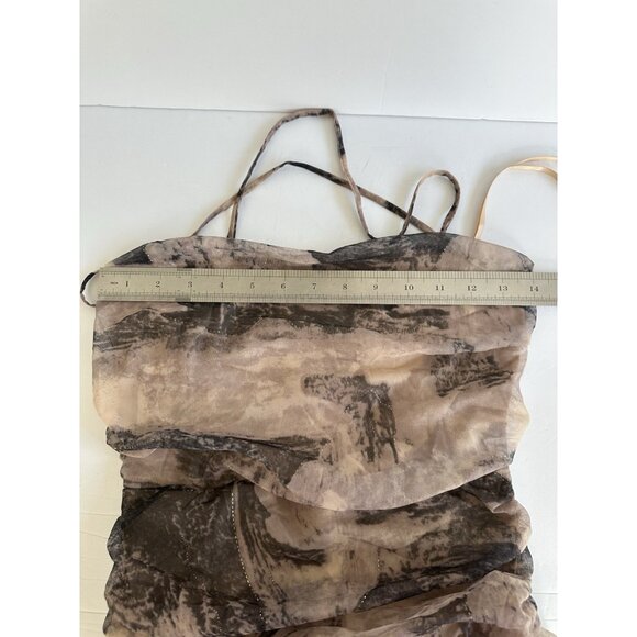 Windsor Lace-up Back Mini Dress M Taupe Abstract Ruched Side/Back 90s Y2K Party - Picture 4 of 14